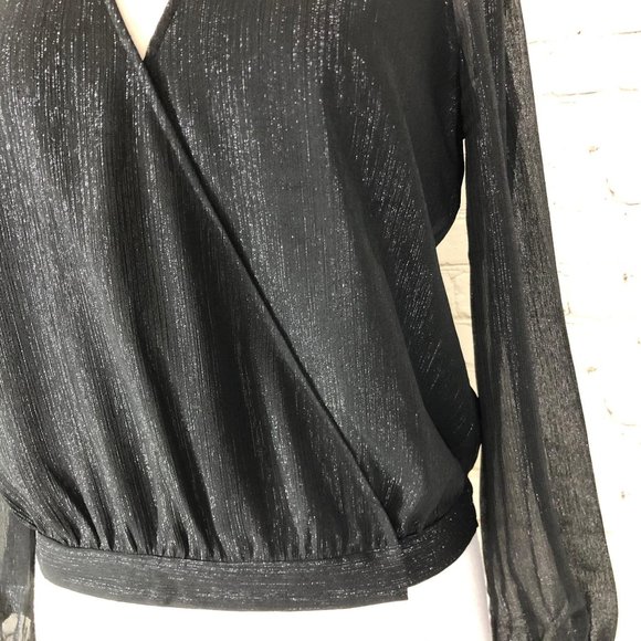 Madewell Shimmer Wrap Top Black Blouse Size Small - Picture 12 of 13